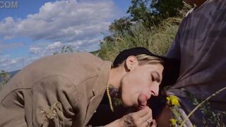 Summer joy of 2 young folks. Inhaling by the river