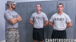 Horny military studs suck off sergeant before anal threesome