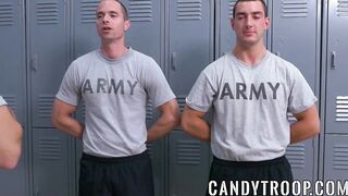 Horny military studs suck off sergeant before anal threesome