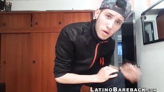 Slim Latino twink solo masturbates in his room