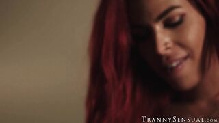 Kinky redhead tranny Rubi Maxim rides BBC hardcore and bare