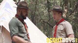 ScoutBoys - Strung Up tatted DILF barebacks red-hot young Dude Scout in woods