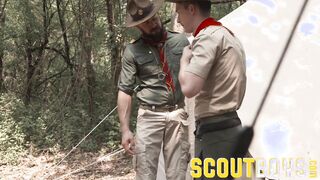 ScoutBoys - Strung Up tatted DILF barebacks red-hot young Dude Scout in woods