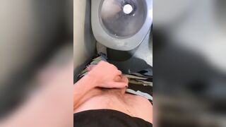 mischievous gay-for-pay stud jizzing in the bus rest room