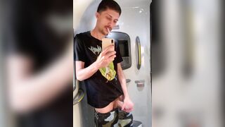 mischievous gay-for-pay stud jizzing in the bus rest room