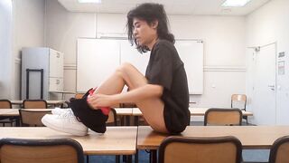 After a steaming striptease on the tutor's desk, this super-naughty French-Japanese college girl takes out his pink cigar at college and jacks off in a risky university classroom, it's Jon Arteen the cheeky effeminate ass bandit lad and her sensitive nude