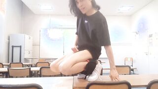 After a steaming striptease on the tutor's desk, this super-naughty French-Japanese college girl takes out his pink cigar at college and jacks off in a risky university classroom, it's Jon Arteen the cheeky effeminate ass bandit lad and her sensitive nude