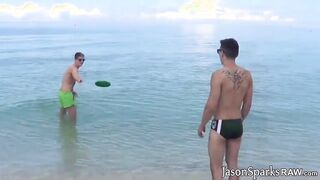 Tattooed muscle twink bareback pounding young gay after BJ