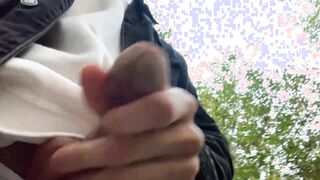 Adorable Russian Stud Milking in a Public Woods and Urinate Outdoors