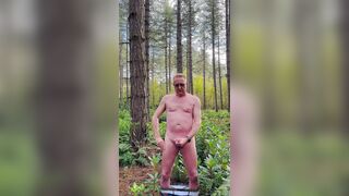 Outdoors in the forest, undressed off good-sized pink cigar hj and jizm