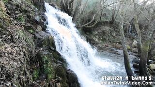 Chinese Twunk Inhales Stiffy By Waterfall