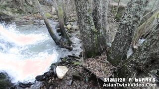 Chinese Twunk Inhales Stiffy By Waterfall