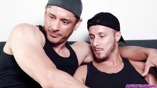 Abandon Bitchin' And Tear Up Me, Stud! 2 gay-for-pay men want to join a school fraternity but they'll have to make a vid of themselves tugging off together!