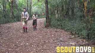 Adorable younger scout observes then attempts out senior scout's stiffy