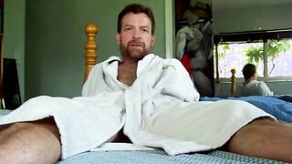 slimy dinky hook-up in white bathrobe