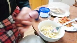 Hj & Jizz Flow On Pasta Plate And Slurping It