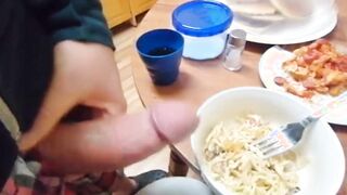 Hj & Jizz Flow On Pasta Plate And Slurping It