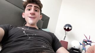 Adorable Anime Toon Stud Dude Strokes his Penis and Jizzes on his Face