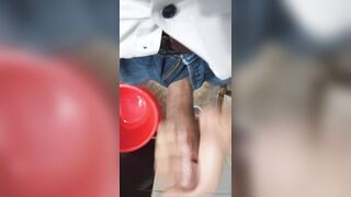 Indian young fellow demonstrating his fuckpole from denim and Nutting out