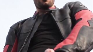 BullDogXXX.com - A Biker wanks off on the roof