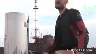 BullDogXXX.com - A Biker wanks off on the roof