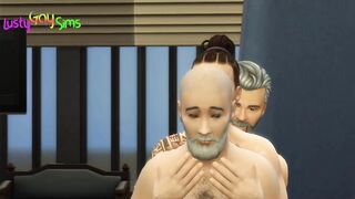 2 Grandfathers Vs Young Guy - 2 Older Studs Feast Their Anniversary, Assfucker Three-Way