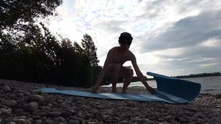 Slim naturist stud does yoga naked on a nudist beach. Nude yoga vid by Jon Arteen bummer pornography model