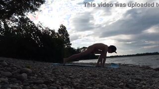 Slim naturist stud does yoga naked on a nudist beach. Nude yoga vid by Jon Arteen bummer pornography model