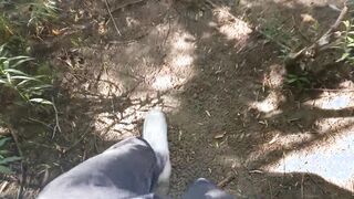 Jon Arteen demonstrates his hard-on, pees piss outdoor, puts his white sneakers in mess