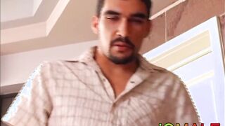 Bearded Latino masturbates while he is bare penetrated doggy