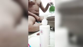 Steaming Desi guy bathing bare in super-sexy lingerie