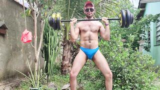 Palms Exercise Outdoors in Panty and Milking with Louis Ferdinando