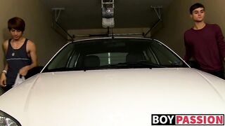 Pervy youngster Ryan Daley bent over car hood for anal