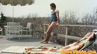 Retro jock hot anal play and wanking solo on the terrace