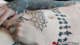 Alternative amateur with lots of ink masturbates alone