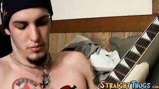 Straight guy playing guitar and jacking off his hairy cock