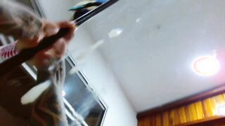 Mexican Guy Glass Cleaning Splooge