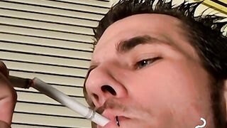 Releasing all my milky cum while burning my cigarettes