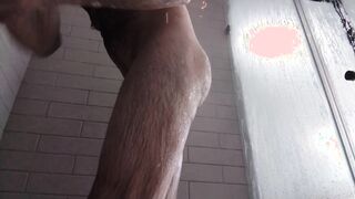 Unshaved hunk nutting a thick huge geyser in the douche