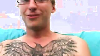 Amateur tattooed twink fingers his ass and masturbates solo