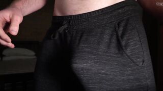 Huge Uncircumcised spunk-pump spews out of trousers