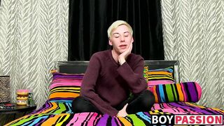 Solo twink Jax Marnell drills ass with toy and wanks cock