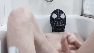 Observe dangled spiderman stroke his ginormous man-meat in the tub!.