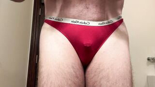 Fapping in step daughter’s crimson g-string thong