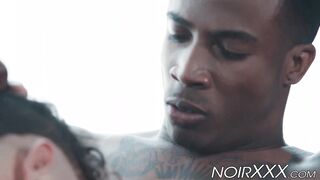 Buffed black guy Trey Donovan ass bangs his tattooed friend