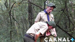 ScoutBoys Cole Blue barebacks Scout Ian along outdoor trail