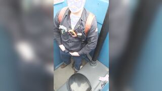 Worker Bear Jerks Off & Cum in Porty Potty at Work