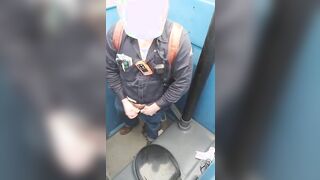 Worker Bear Jerks Off & Cum in Porty Potty at Work