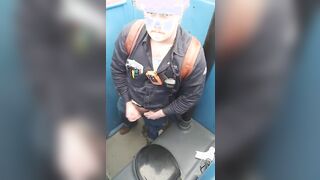 Worker Bear Jerks Off & Cum in Porty Potty at Work