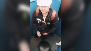 Worker Bear Jerks Off & Cum in Porty Potty at Work